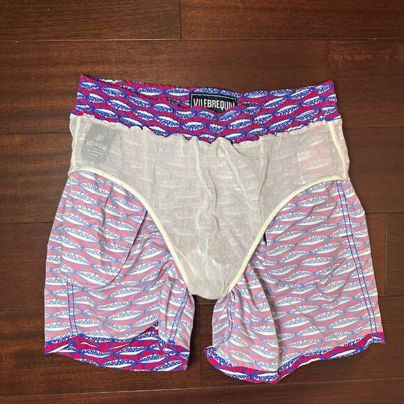 Vilebrequin Men’s Swim Shorts – Red & Blue Pattern – Size Large - Picture 7 of 9
